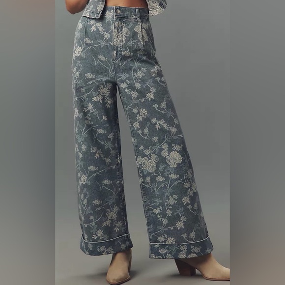 Pilcro Denim - Anthropologie Pilcro Leon Double Hem Wide Leg Floral Denim Jeans Womens 28 New